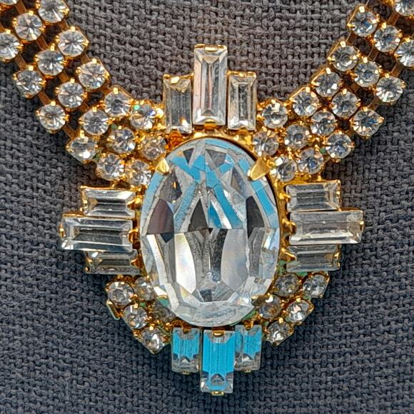 Vintage Clear Large Rhinestone Necklace, Gold Tone, 18 Inches - Picture 3 of 8